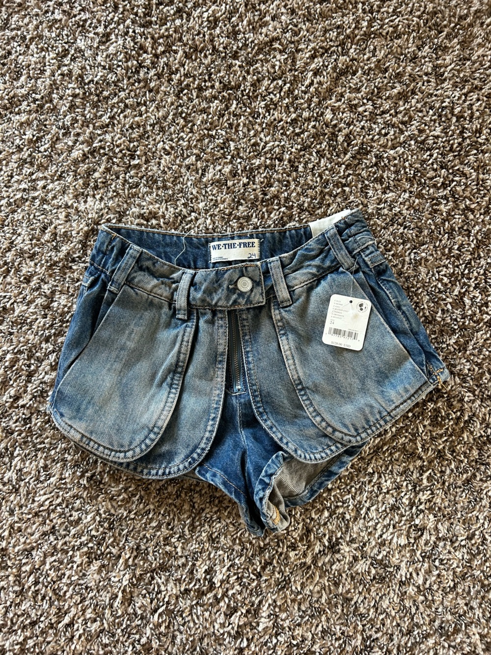 We The Free Light Blue Denim Curved Pocket Shorts